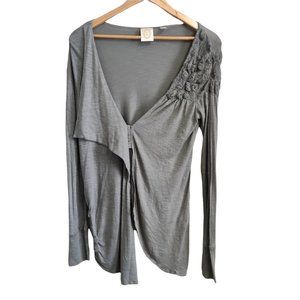 Anthropologie Ric Rac Green Long Sleeve Faux Wrap Top Size Medium